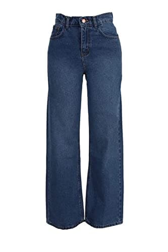 DALY Women's Solid Cotton Jeans Wide Leg Pants - Blue Medium