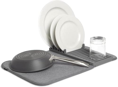 Microfiber Dish Drying Mat with Rack, Absorbent Thick Kitchen Drain Pad