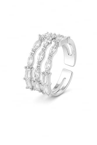 3 Diamonds 292474661779663 Platinum & Rhodium-Plated Triple Row Ring – Marquise & Baguette Zircon, Adjustables-1