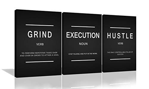 Urttiiyy 3 Pieces Grind Verb Hustle Verb Execution Noun Motivational Wall Art Canvas Print Office Decor Inspiring Framed Prints Inspirational Quotes for Wall Art Decoration Ready to Hang