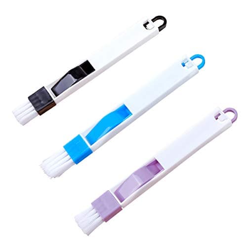 Window Slot Cleaning Brushes, 3pcs 2 in 1 Small Door Gap Groove Keyboards Car Vents Cleaner Tools Household Dustpan and Brush, 1 Black + 1 Blue + 1 Purple