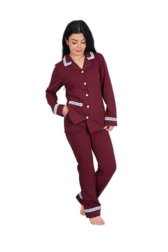 Women's Viscose Long Sleeve Lace Detail Pajamas Black, Maroon & Navy