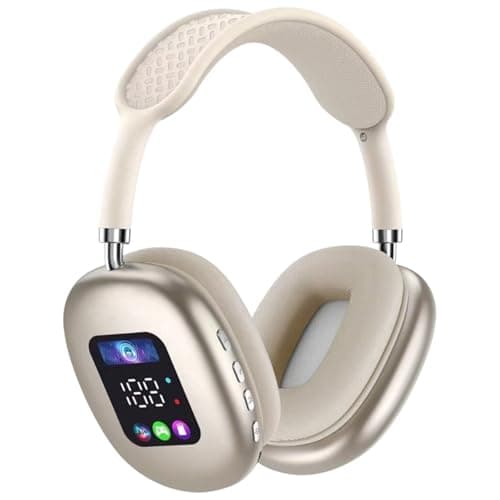 Wireless Bluetooth Display Headphone P9 Digital Display, Hi-Fi Sound Quality, USB-C Charging, Comfortable Soundproof Design, Pure Sound, Havy Bass (Beige)