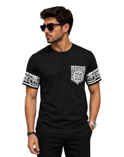 Miza Men's Casual T-Shirt, Milton Material, Round Neck, Pocket Printed With Decorative Pattern, Suitable For Daily Use