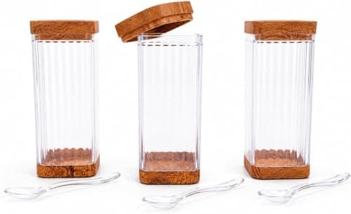 Clear Acrylic Condiment Container with Base, Lid and Spoons – Kitchen Spice Organizer for Storing and Organizing Condiments and Spices Easy Access During Food Prep | H