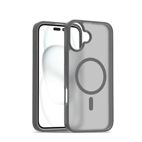 Matte Phone Case (Compatible With iphone 16 Plus) Shockproof Luxury Back Cover Featuring Fingerprint Resistant Transparent Back Made Of Hybrid TPU and Polycarbonate Material (Gray) Cellular phone case