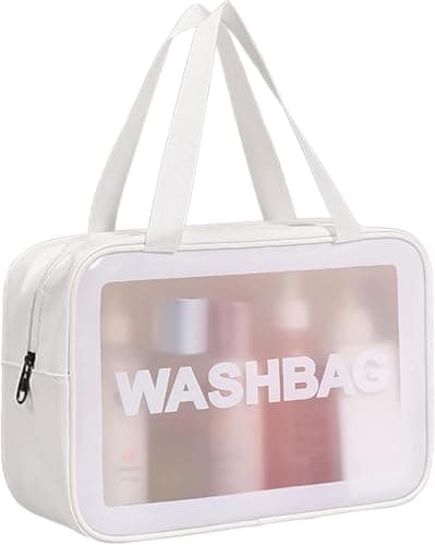 Circle M Matte Translucent Travel Toiletry Bag: Waterproof PVC Makeup Organizer 32x21.5x11.5cm – White Cosmetic case