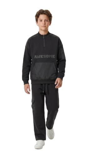 Marinero Boys’ 2-Piece Cotton Cargo Set – Stand-Collar Zip-Neck Sweatshirt with Kangaroo