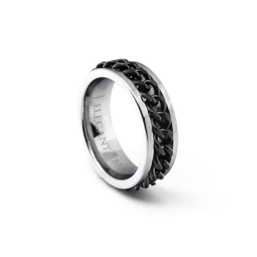 Silver Tungsten Carbide Ring with a black stainless steel bezel A136