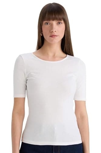 DeFacto Womens Slim Fit Crew Neck Short Sleeve Casual Knitted Short Sleeve T-Shirt E5776AX Short Sleeve T-Shirt
