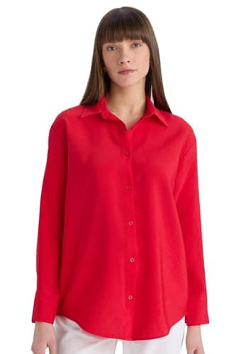 DeFacto Womens Casual Oversize Fit Shirt Neck Long Sleeve Woven Top Long Sleeve Shirt Shirt (pack of 1)