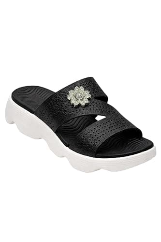 Romba Sport Women's EVA Slippers, Cross Strap Design, Flower Front, Light Comfort Sole Sandal
