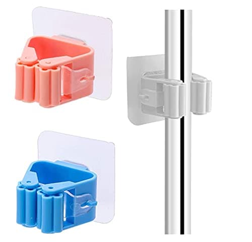 Ghime Mop Holder, Broom Gripper Holds Self Adhesive Reusable No Drilling Anti-Slip, Wall Mounted Storage Rack for Home, Kitchen and Wardrobe - Multicolor (2)