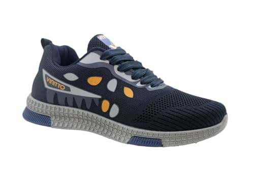 Vinitto Athletic Running Shoes, White with Red Accents, Mesh Knit, Grey Rubber Sole, Breathable Sports Sneakers