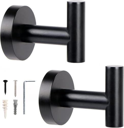 Matte Black Stainless Steel Bathroom Hooks and Hangers, 2 Piece Elegant | 2 Piece Stainless Steel Hooks Set Matte Black for hanging towels, bathrobe and clothes on the wall or near the door.