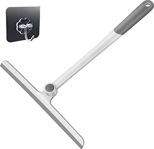 Rubber Squeegees Streak-Free Handheld Squeegee Cleaner with 10.6" Silicone Blade & Hanging Hole - Brush Head 360 Degrees Rotating Wiper Cleaning Tool for Washing Shower Door, Bathroom, Kitchen, Glass