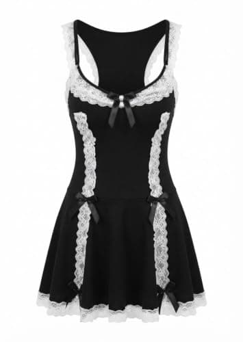 Women Lace Bow Maid Dress Costume – Lycra Material – One Size Costume outfit