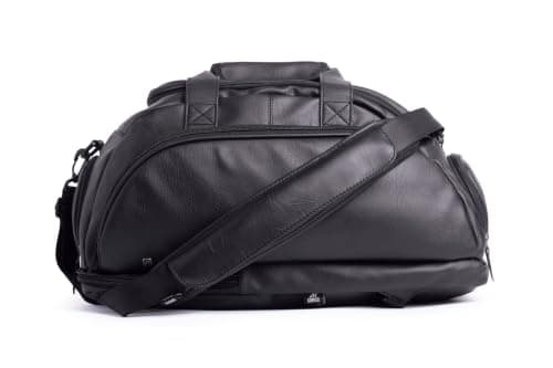Ar Mountain Bag by Arij Bags, Faux Leather Duffle Backpack, 3 Carry Options, Laptop and Shoe Compartments, Travel and Gym Bag (Black) Duffel bag
