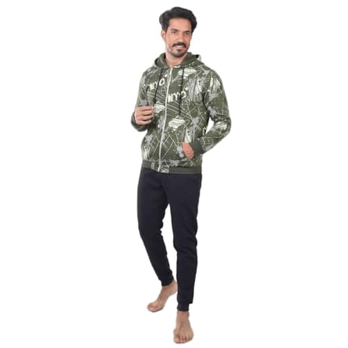 Red Cotton Men'S Pajama Black Digital Printed Winter Hoodie -Olive Apparel