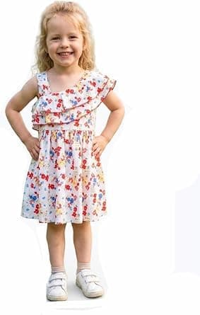 Toddler Girls Summer Floral Dress - One Shoulder Ruffle Casual Party Dress with Hidden Side Zipper for Girls Aged 1-6 Years (Thomas & Splendor)