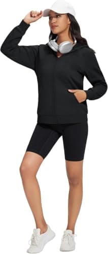 Women's Full Zip Hoodie Jacket, Black, Long Sleeve, with Pockets, Casual Athletic Sweatshirt