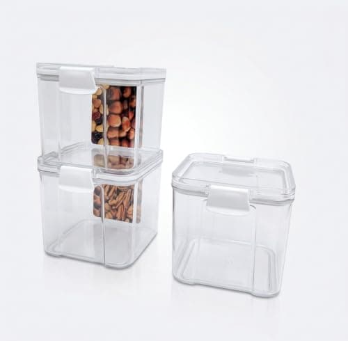 3-Piece Acrylic Storage Container Set, 700ml Capacity Each, Legume, Grain and Spice Containers for Kitchen Organization.