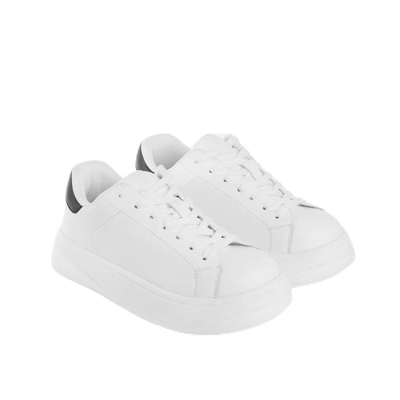 Men’s Classic White& Black Leather Sneakers with Thick White Sole – Casual Fashion Streetwear Shoes for Everyday Comfort & Style