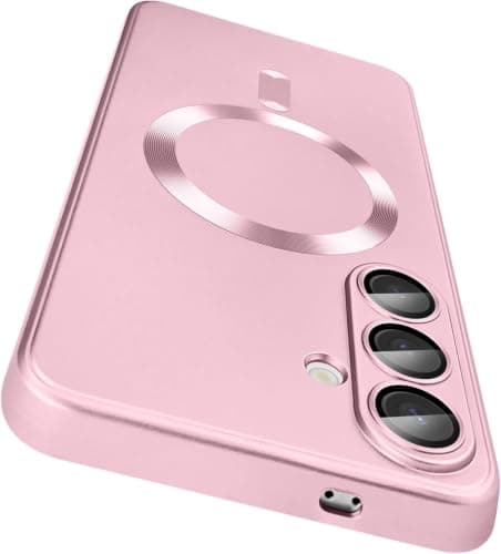 Magnetic for Compatible with Samsung Galaxy S26 Plus Case MagSafe Built-in Camera Lens Protector] Slim Soft Silicone Bumper Shockproof Metallic Luster Phone Shell (Rose Gold) Cellular phone case