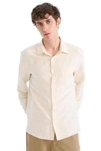 DeFacto Mens Regular Fit Polo Neck Long Sleeve Casual Woven Top Long Sleeve Shirt D6100AX Long Sleeve Shirt