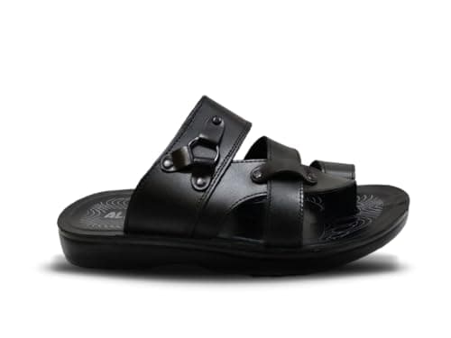 AlRahal EL-RAHAL-708-Parent Genuine Leather Comfort Slippers for Men - Medical PU Sole for Foot Comfort - Modern Open Design Sandal