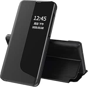 Case Flip Premium PU (Compatible with Samsung A26) Leather Case Business Display Window Folio Kickstand Protective Phone Cover Not Original (Black)