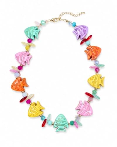Colorful Fish Charm Necklace with Beads, Ocean-Inspired, Summer Style