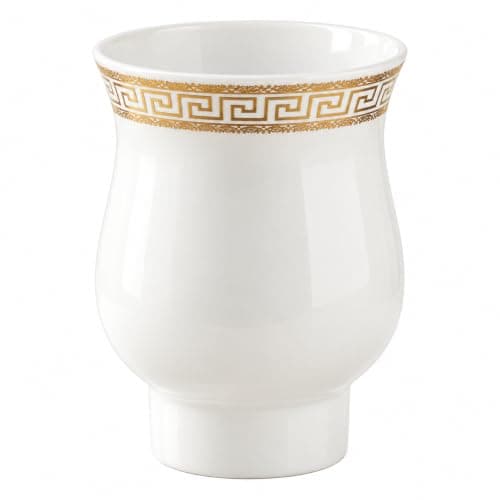 White Ceramic Toothbrush Holder Cup with Gold Rim - Bathroom | White ceramic mug with gold rim for organizing toothbrushes and small utensils around the bathtub