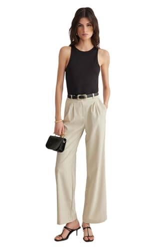 Trendyol Womens Beige Wide Leg Pleated Woven Trousers Pants (pack of 1)