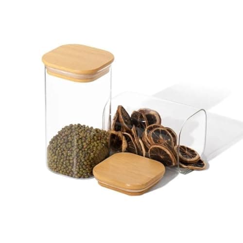 Generic Glass Spice Jar with Airtight Wooden Lid, Square, 300ml Capacity, for Kitchen Storage, .Ais