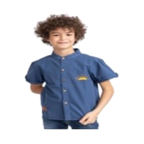 lovely land Boys dark blue half sleeve buttoned shirt with print Modern
