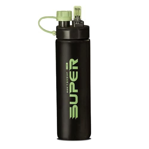 Super Plastic Water Bottle, Motivational Sports Water Bottle with Time Marker, Leak Proof 2 In 1 Mouth Lid and Straw For Gym, Fitness, Home, School and Office, 770 ML (Green Mint)