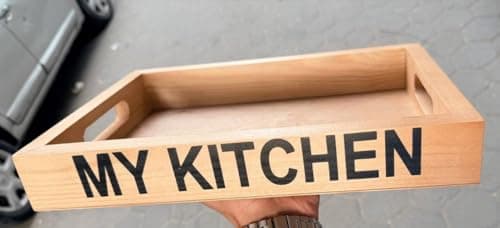 Generic My Kitchen Wooden Organiser Tray with Handles, Natural Wood Finish, Kitchen Storage for Jars and Spices .kl