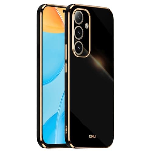 HONLEN Case for Samsung Galaxy S25+ / Samsung Galaxy S25 Plus (6.7 Inches), Soft Silicone TPU Case, Electroplated Frame Design - Black Cellular phone case