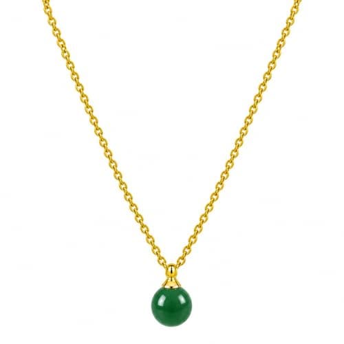Julia Store 18K Gold Plated Stainless Steel Necklace for Women, Fine Chain with Smooth Turquoise/Malachite/Pink Quartz/Tiger Eye/Purple Agat/Green Jade Round Pendant, Elegant Minimalist Jewelry