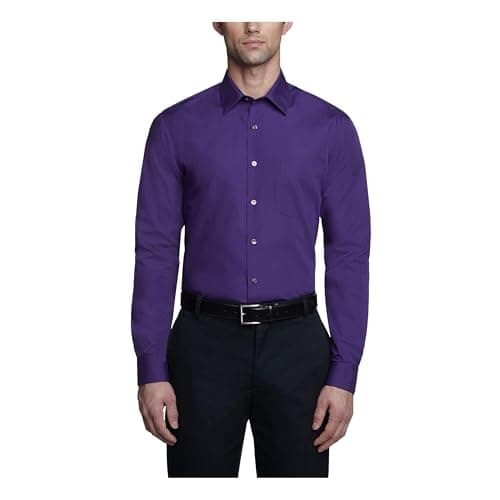 Van Heusen Mens Poplin Fitted Solid Point Collar MNS Dress Shirt Fitted Poplin Solid, Color Purple Velvet, Size 15" Neck 32"-33" Sleeve (M)