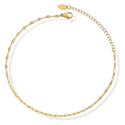 Julia Store 18K Gold Plated Stainless Steel Trendy Disc Choker Dainty Chain Simple Satellite Beaded Twisted Chain Necklace Delicate Thin Paper Clip Necklaces Everyday Jewelry For Women