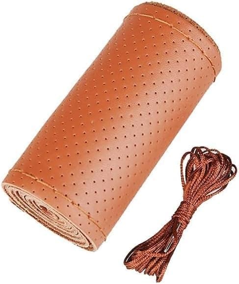 Car Steering Wheel Cover Universal Leather DIY Sewing Breathable Anti-Slip (camel)