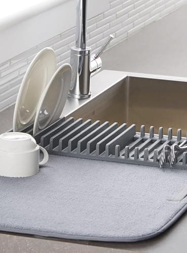 Microfiber Dish Drying Mat with Plate Rack Padded Kitchen Drainer Large