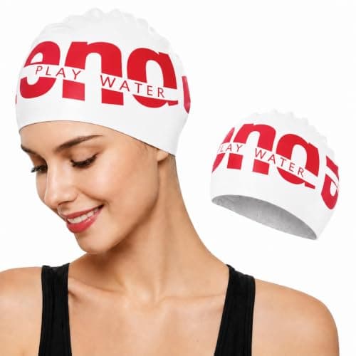 Silicone Swim Cap, Play Water Print, Comfortable Fit