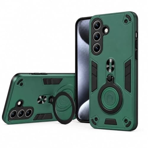 Case Compatible with SAMSUNG GALAXY A27 Dual Layer Shockproof Cover with 360° Rotating Ring Kickstand and Magnetic, Green Cellular phone case