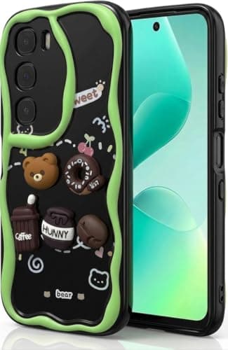 3D Cartoon Protective Case Compatible with Infinix Hot (60i (4G / Hot 60 (5G) - Cute and Lightweight Raised Elements Soft Silicone Protective Case Cover for Infinix Hot (Little Bear & Coffee Cup) Cellular phone case