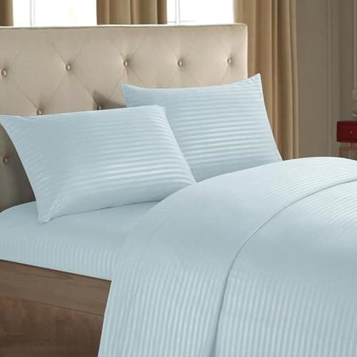 Elastic Stripe Cotton Sateen High Quality Sheet (QBED) (Baby Blue, 120 * 200 * 30cm) Bed linen set
