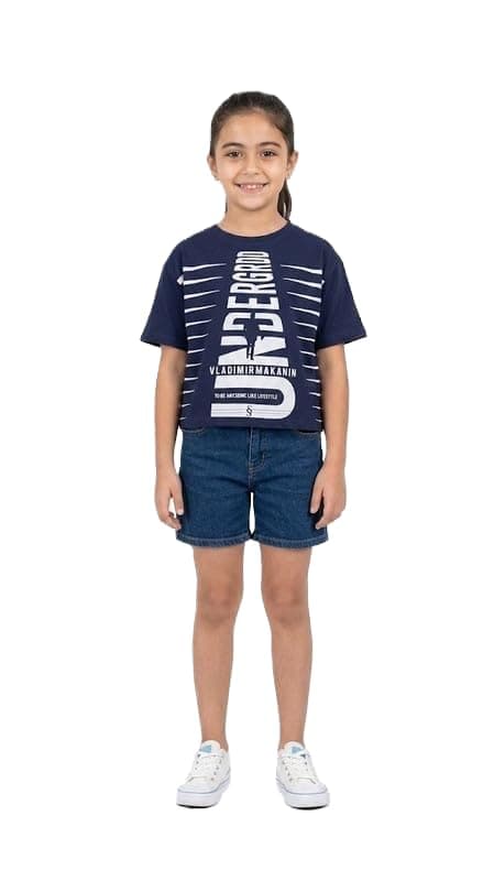 Pebeo Girls Printed Short Sleeve Comfortable and Stylish T-shirt Navy & Grey 14Y