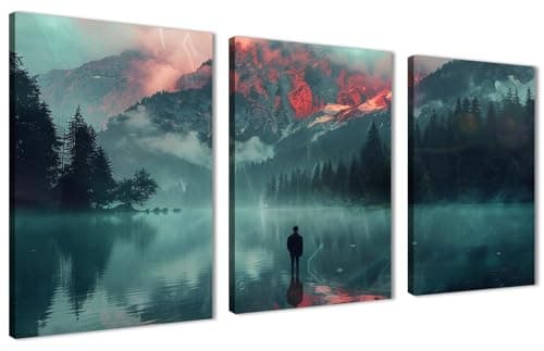 Skills Wall Art - Mountain Lake in Foggy Atmosphere with Dramatic Lighting Effects - Wall Art for Living Room, Bedroom, Office Decorations & More - Size (30cm x 40cm x 3pcs)